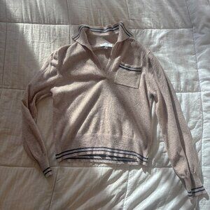 RIHOAS Tan Collared V-neck Long Sleeve